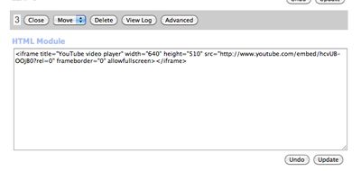 Youtube Code in HTML Module
